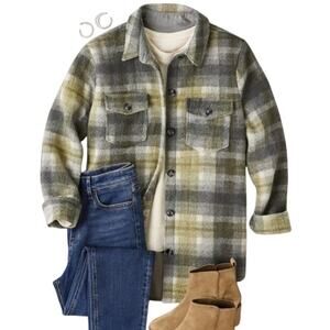 Joie Women’s XL Plaid Shacket Longline Gray Yellow Button Front Overshirt